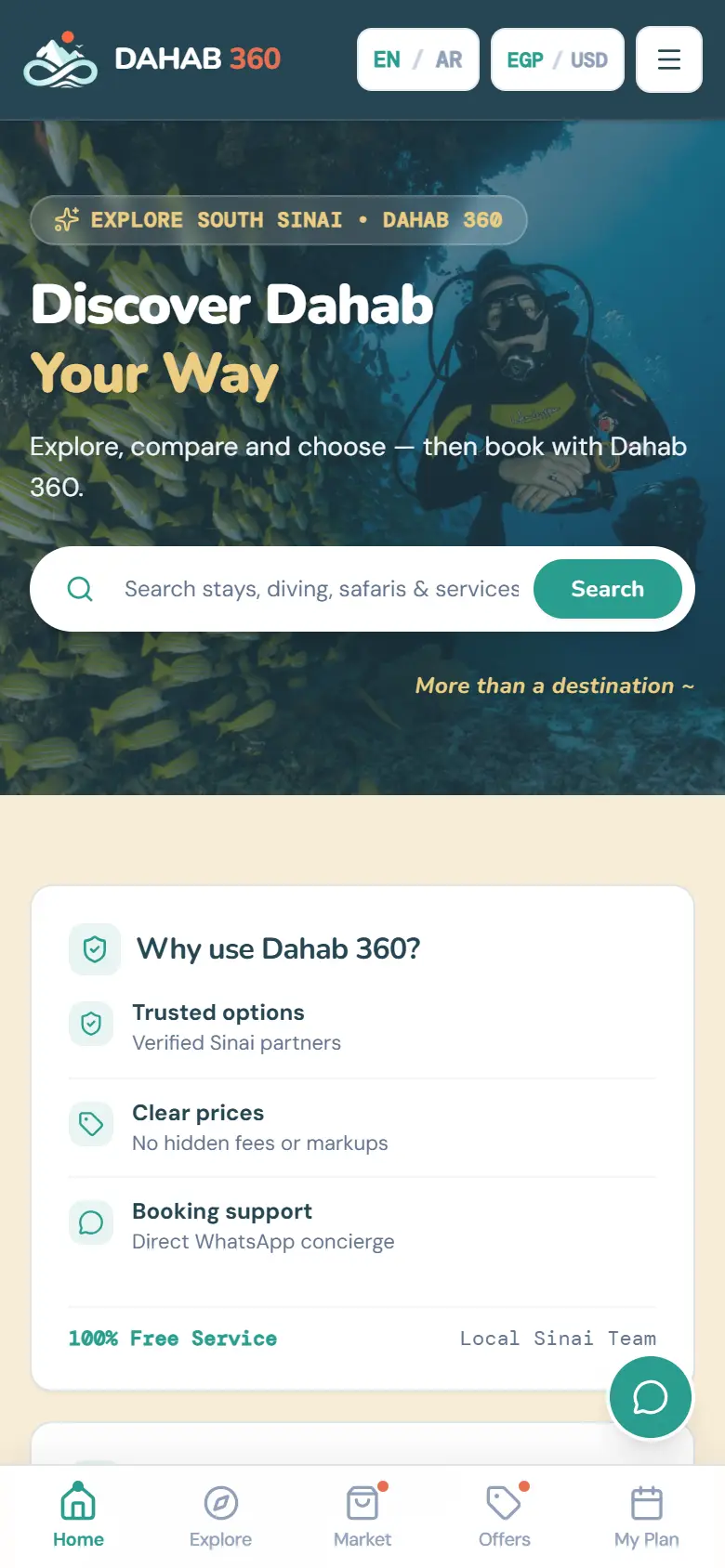 Tourism platform home page on a phone